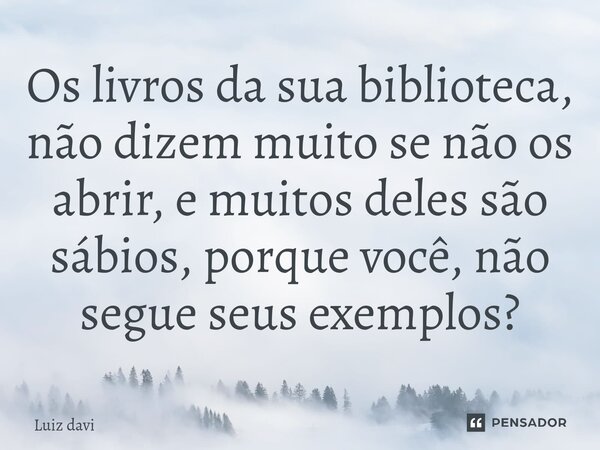 Os livros da sua biblioteca, não dizem muito se não os abrir, e muitos deles são sábios, porque você, não segue seus exemplos?... Frase de Luiz davi.