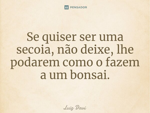 Se quiser ser uma secoia, não deixe, lhe po⁠darem como o fazem a um bonsai.... Frase de Luiz davi.