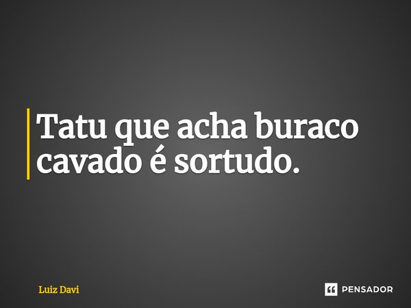 ⁠Tatu que acha buraco cavado é sortudo.... Frase de Luiz davi.