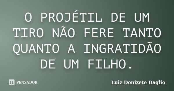 O PROJÉTIL DE UM TIRO NÃO FERE TANTO QUANTO A INGRATIDÃO DE UM FILHO.... Frase de Luiz Donizete Daglio.