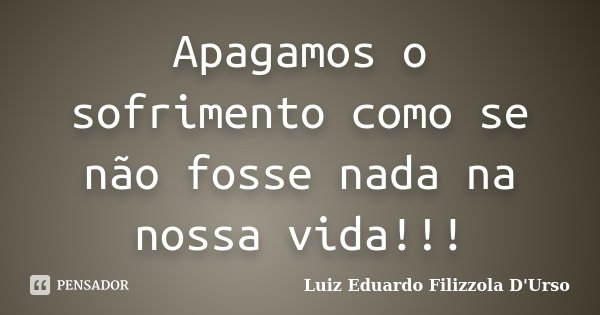 Apagamos o sofrimento como se não fosse nada na nossa vida!!!... Frase de Luiz Eduardo Filizzola D'Urso.