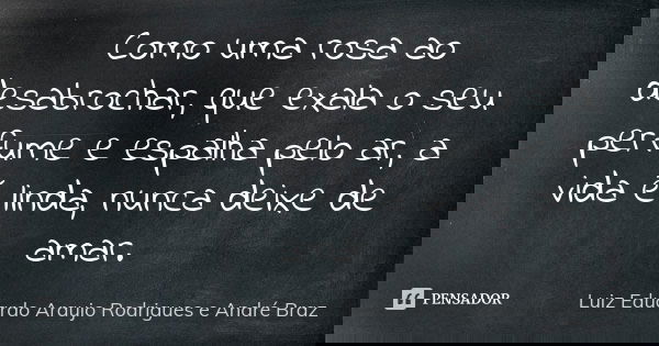 Como uma rosa ao desabrochar, que exala o seu perfume e espalha pelo ar, a vida é linda, nunca deixe de amar.... Frase de Luiz Eduardo Araujo Rodrigues e André Braz.