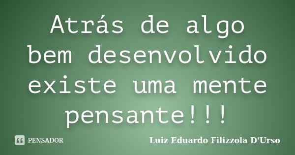 Atrás de algo bem desenvolvido existe uma mente pensante!!!... Frase de Luiz Eduardo Filizzola D'Urso.