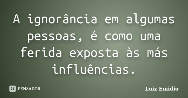 A ignorância em algumas pessoas, é como uma ferida exposta às más influências.... Frase de Luiz Emidio.