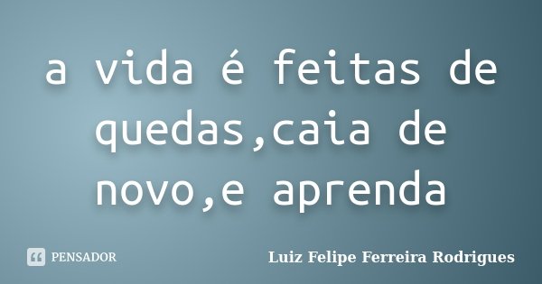 a vida é feitas de quedas,caia de novo,e aprenda... Frase de Luiz Felipe ferreira Rodrigues.