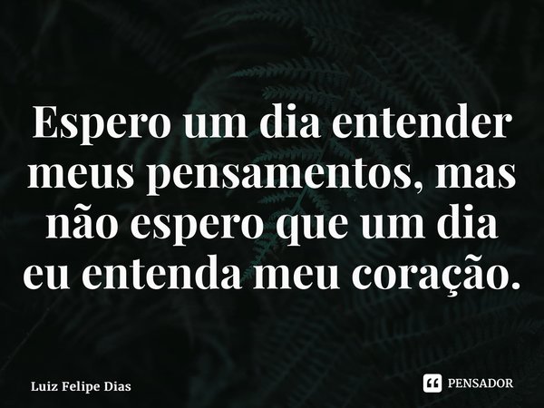 ⁠Espero um dia entender meus pensamentos, mas não espero que um dia eu entenda meu coração.... Frase de Luiz Felipe Dias.