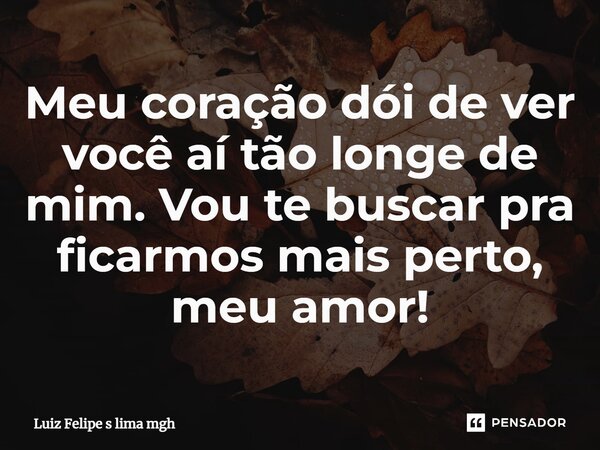 ⁠Meu coração dói de ver você aí tão longe de mim. Vou te buscar pra ficarmos mais perto, meu amor!... Frase de Luiz Felipe s lima mgh.