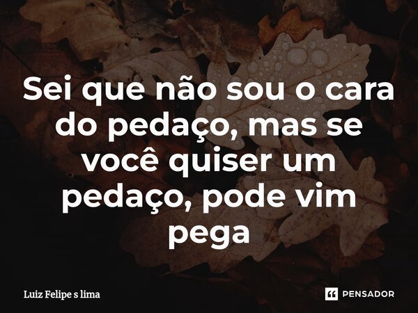 ⁠Sei que não sou o cara do pedaço, mas se você quiser um pedaço, pode vim pega... Frase de Luiz Felipe s lima.