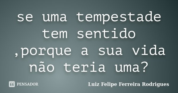 se uma tempestade tem sentido ,porque a sua vida não teria uma?... Frase de Luiz Felipe Ferreira Rodrigues.