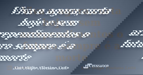 Viva o agora,curta hoje e sem arrependimentos o futuro sempre é a morte... Frase de Luiz Felipe Floriano Leite.