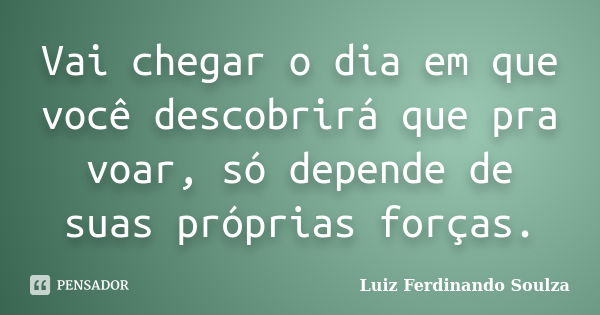 Vai chegar o dia em que você descobrirá que pra voar, só depende de suas próprias forças.... Frase de Luiz Ferdinando Soulza.