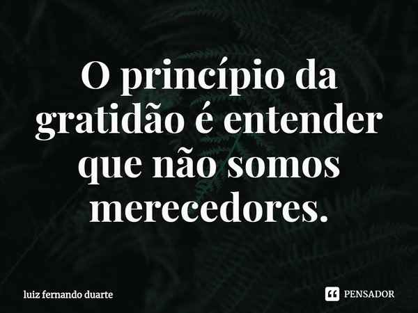 ⁠O princípio da gratidão é entender que não somos merecedores.... Frase de luiz fernando duarte.