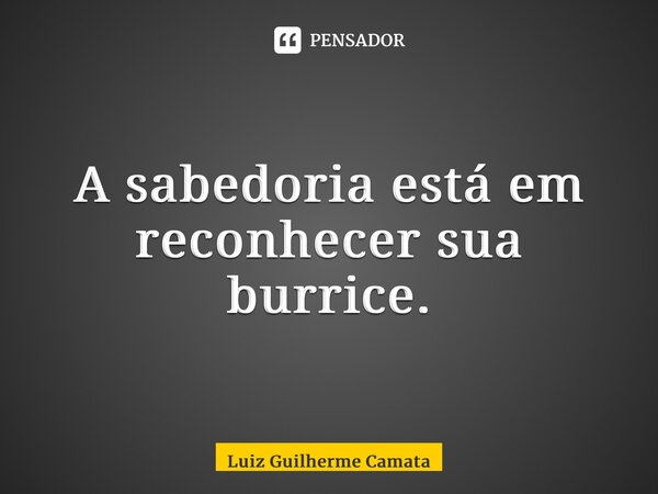 ⁠A sabedoria está em reconhecer sua burrice.... Frase de Luiz Guilherme Camata.