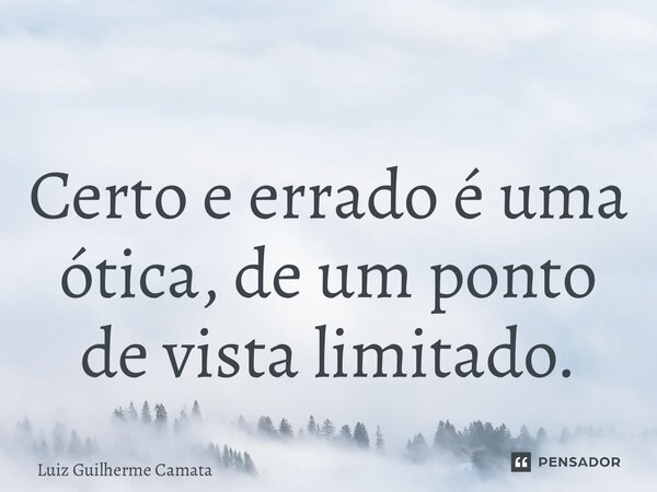 Certo e errado é uma ótica, de um ponto de vista limitado.... Frase de Luiz Guilherme Camata.