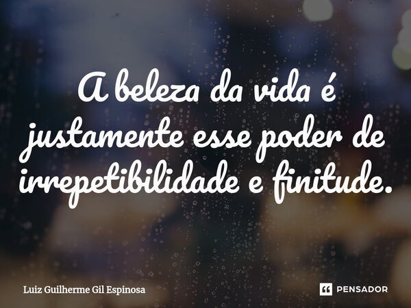 ⁠A beleza da vida é justamente esse poder de irrepetibilidade e finitude.... Frase de Luiz Guilherme Gil Espinosa.