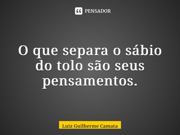 ⁠O que separa o sábio do tolo são seus pensamentos.... Frase de Luiz Guilherme Camata.
