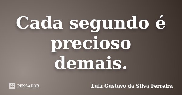 Cada segundo é precioso demais.... Frase de Luiz Gustavo da Silva Ferreira.