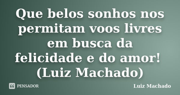 Que belos sonhos nos permitam voos livres em busca da felicidade e do amor! (Luiz Machado)... Frase de Luiz Machado.