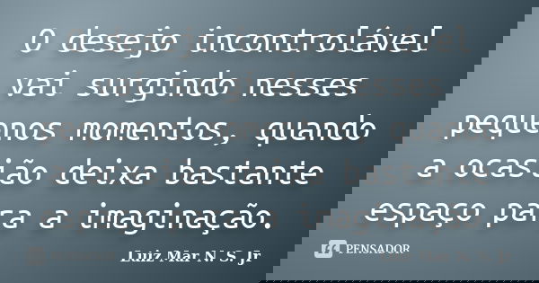 O desejo incontrolável vai surgindo nesses pequenos momentos, quando a ocasião deixa bastante espaço para a imaginação.... Frase de Luiz Mar N. S. Jr.