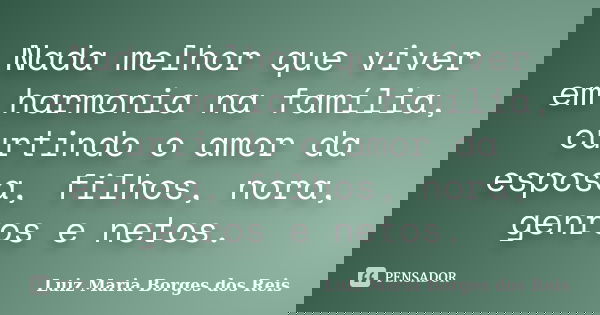 Nada melhor que viver em harmonia na família, curtindo o amor da esposa, filhos, nora, genros e netos.... Frase de Luiz Maria Borges dos Reis.