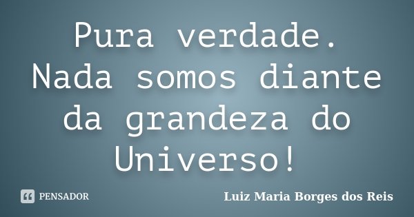 Pura verdade. Nada somos diante da grandeza do Universo!... Frase de Luiz Maria Borges dos Reis.
