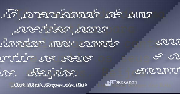 Tô precisando de uma poetisa para acalantar meu canto e curtir os seus encantos. Beijos.... Frase de Luiz Maria Borges dos Reis.