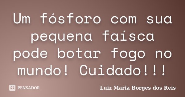 Um fósforo com sua pequena faísca pode botar fogo no mundo! Cuidado!!!... Frase de Luiz Maria Borges dos Reis.