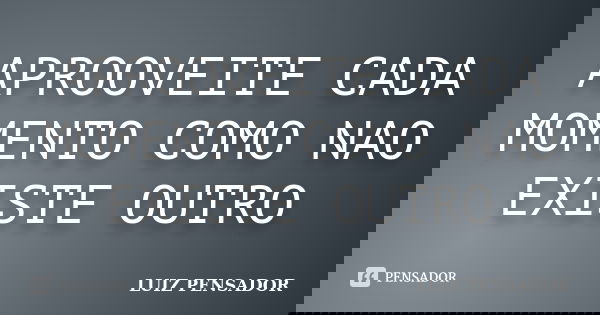 APROOVEITE CADA MOMENTO COMO NAO EXISTE OUTRO... Frase de LUIZ PENSADOR.