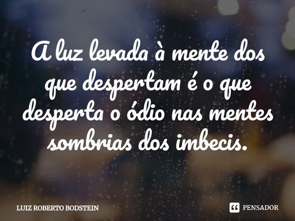 ⁠A luz levada à mente dos que despertam é o que desperta o ódio nas mentes sombrias dos imbecis.... Frase de Luiz Roberto Bodstein.