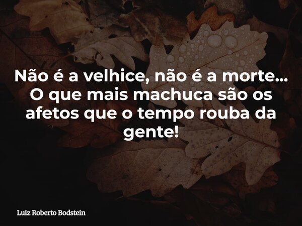 Não é a velhice, não é a morte... O que mais machuca são os afetos que o tempo rouba da gente!... Frase de Luiz Roberto Bodstein.