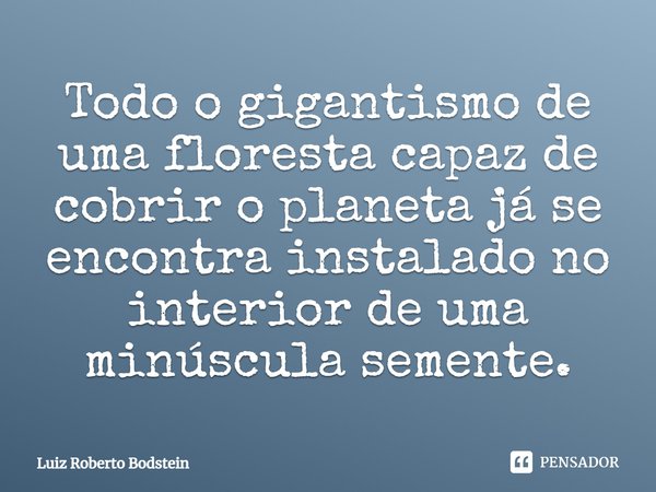 ⁠Todo o gigantismo de uma floresta capaz de cobrir o planeta já se encontra instalado no interior de uma minúscula semente.... Frase de Luiz Roberto Bodstein.