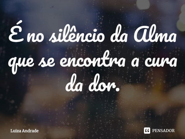 ⁠É no silêncio da Alma que se encontra a cura da dor.... Frase de Luiza Andrade.