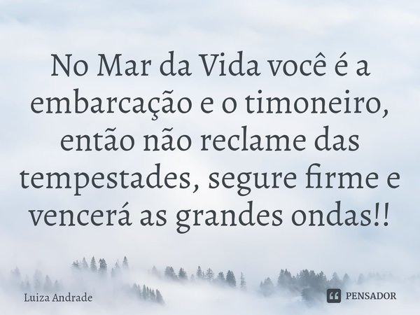 ⁠No Mar da Vida você é a embarcação e o timoneiro, então não reclame das tempestades, segure firme e vencerá as grandes ondas!!... Frase de Luiza Andrade.