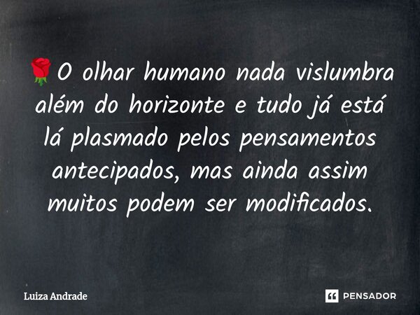 🌹O olhar humano nada vislumbra além do horizonte e tudo já está lá plasmado pelos pensamentos antecipados, mas ainda assim muitos podem ser modificados.... Frase de Luiza Andrade.
