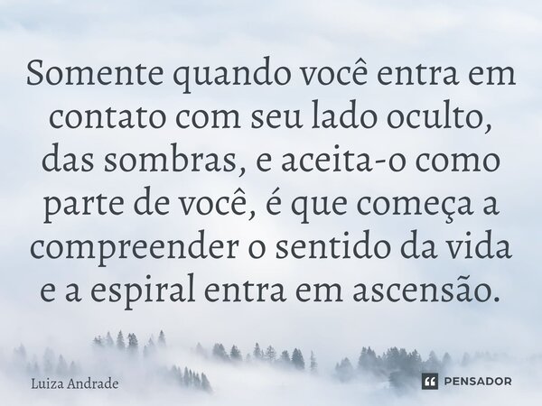 ⁠⁠Somente quando você entra em contato com seu lado oculto, das sombras, e aceita-o como parte de você, é que começa a compreender o sentido da vida e a espiral... Frase de Luiza Andrade.
