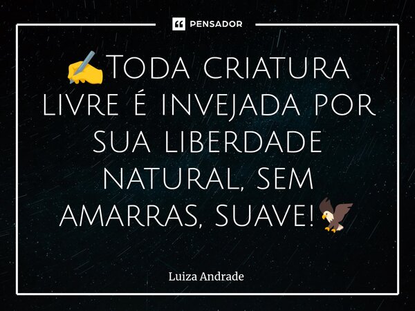 ✍️⁠Toda criatura livre é invejada por sua liberdade natural, sem amarras, suave!🦅... Frase de Luiza Andrade.