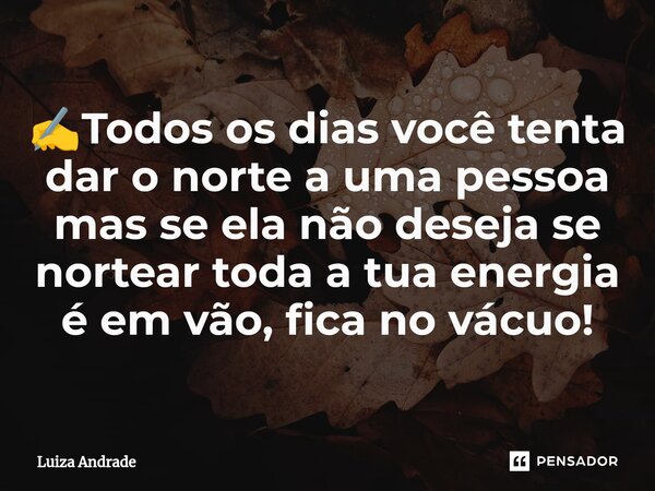 ✍️⁠Todos os dias você tenta dar o norte a uma pessoa mas se ela não deseja se nortear toda a tua energia é em vão, fica no vácuo!... Frase de Luiza Andrade.