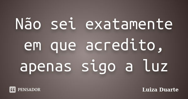 Não sei exatamente em que acredito, apenas sigo a luz... Frase de Luiza Duarte.