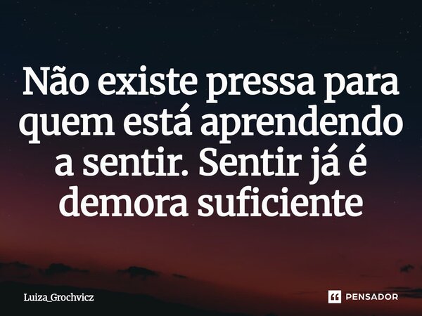 ⁠Não existe pressa para quem está aprendendo a sentir. Sentir já é demora suficiente... Frase de Luiza_Grochvicz.