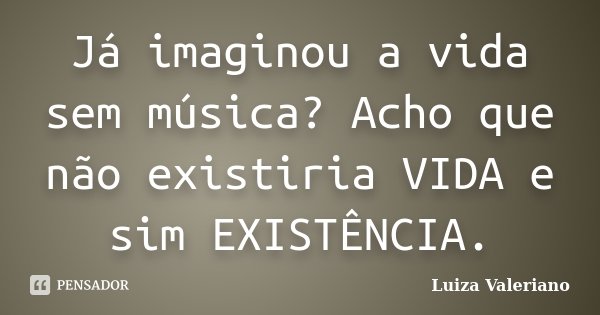 Já imaginou a vida sem música? Acho que não existiria VIDA e sim EXISTÊNCIA.... Frase de Luiza Valeriano.