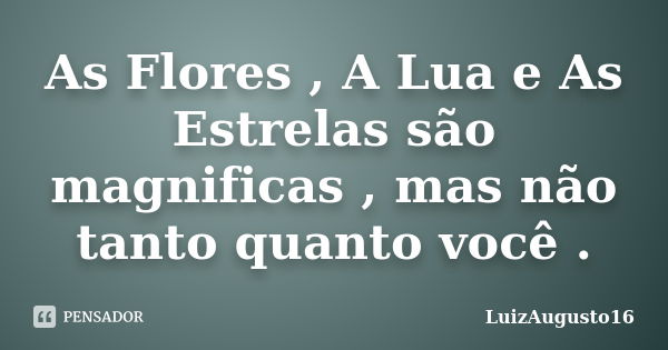 As Flores , A Lua e As Estrelas são magnificas , mas não tanto quanto você .... Frase de LuizAugusto16.