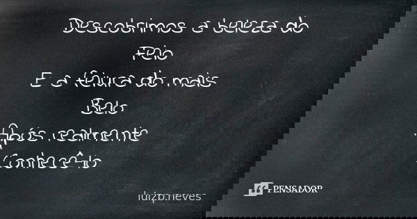 Descobrimos a beleza do Feio E a feiura do mais Belo Após realmente Conhecê-lo... Frase de luizp.neves.