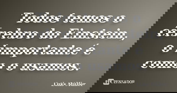 Todos temos o cérebro do Einstein, o importante é como o usamos.... Frase de Luks Müller.