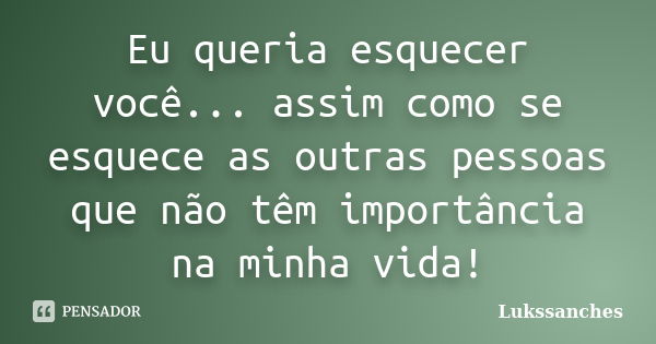 Eu queria esquecer você... assim como se esquece as outras pessoas que não têm importância na minha vida!... Frase de Lukssanches.