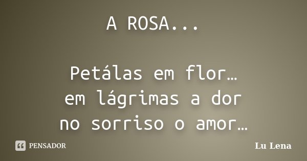 A ROSA... Petálas em flor… em lágrimas a dor no sorriso o amor…... Frase de Lu Lena.