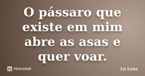 O pássaro que existe em mim abre as asas e quer voar.... Frase de Lu Lena.