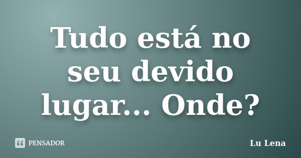 Tudo está no seu devido lugar... Onde?... Frase de Lu Lena.