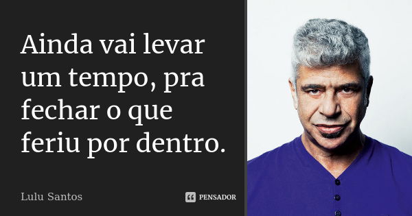 Ainda vai levar um tempo, pra fechar o que feriu por dentro.... Frase de Lulu Santos.