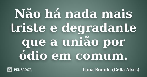 Não há nada mais triste e degradante que a união por ódio em comum.... Frase de Luna Bonnie (Celia Alves).