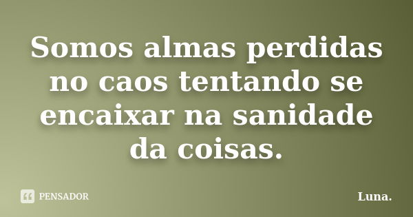 Somos almas perdidas no caos tentando se encaixar na sanidade da coisas.... Frase de Luna.